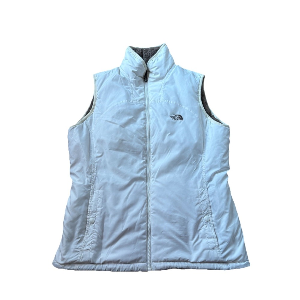 North Face Vest Womens Large Reversible Beige Brown Full‎ Zip Puffer Soft